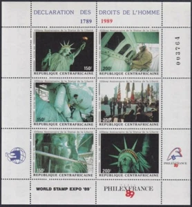 F-EX32505 CENTRAL AFRICA MNH 1989 HUMAN RIGHT DECLARATION LIBERTY STATUE. - Picture 1 of 1