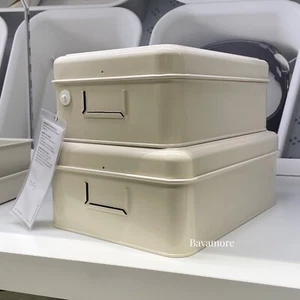 Ikea PLOGFÅRA Metal Storage box with lid, light beige BRAND NEW ( SET OF 2 ) - Picture 1 of 9