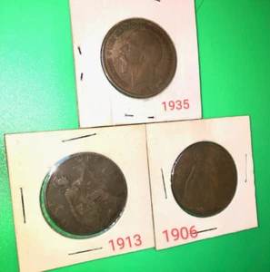 Great Britain bronze half pennies; 1906, 1913, 1935 - Picture 1 of 7