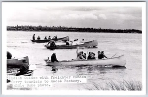 RPPC Moose Factory Island Ontario Indian Guides Freighter Canoes Eddie Duke - Picture 1 of 2