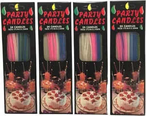96 Tall and Long Birthday Party Candles - 4 Packs of 24 - Assorted Colors - Picture 1 of 1