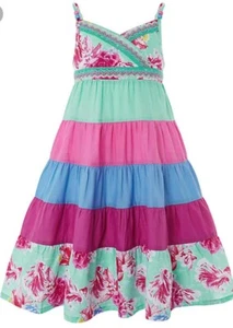 Monsoon Children Kiko Turquoise Block Girls Dress Age 3 H 98 cm Floral Multi  - Picture 1 of 5
