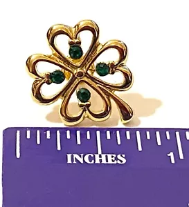 FOUR LEAF CLOVER LAPEL / PIN Green Stone - Picture 1 of 7