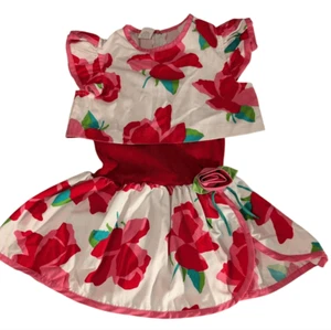 Vintage 80s 90s Girls Floral Print Cropped Top Dress 3D Flower - Picture 1 of 7