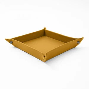 Vide Poche Cuir Véritable Jaune - Plateau de Rangement Clés Papeterie Bijoux - Photo 1/5