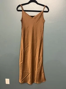 House of Harlow 1960 braun Satin Schlupfkleid Maxi Gr. Small verstellbare Träger - Bild 1 von 3