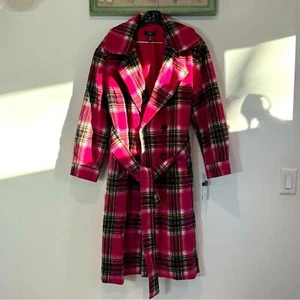 Aqua Damen Academia rosa kariert Gürtel Midi Trenchcoat Einzelhandel $ 178 Größe XL neu - Bild 1 von 6