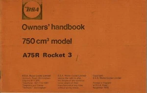 1971 BSA A75 Rocket III 750cc triple OWNERS HANDBOOK NEW PHOTOCOPY %124 - Bild 1 von 1