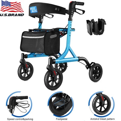 WALK MATE Rollator Walker Seniors Folding Lightweight Walking Aid 4 x 8" Wheels - Image 1 of 4