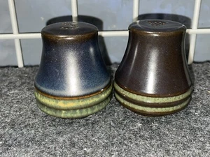 VTG DENBY KISMET BLUE/BROWN STONEWARE SALT & PEPPER SHAKERS 1970 England - Picture 1 of 4
