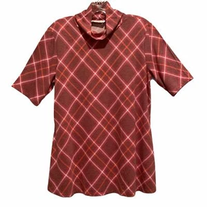 Isaac Mizrahi Plaid Mock Turtleneck Short Sleeve Pink Small T-Shirt Top 81893 - Picture 1 of 12