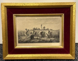 Antique 1800s Adolphe Pierre LELEUX "The Great Harvest" Etching Signed Framed - Picture 1 of 12