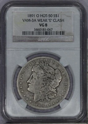 1891-O Morgan Silver Dollar $1 NGC VG8 VAM-3A Weak E Clash - Hot 50 - Image 1 of 2