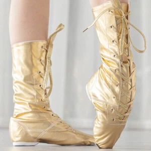 Zapatos de baile de jazz para mujeres cuero negro top alto niños adultos botas de jazz suela dividida - Imagen 1 de 15