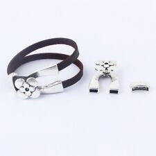 3 Sets Antique Silver Double Strand Flower Wishbone Clasps For 5mm Flat Leather
