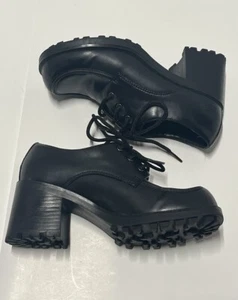 Vtg Somethin Else by Skechers Chunky Platform Shoes Black Lace Up Y2K Size ~6 - Picture 1 of 14