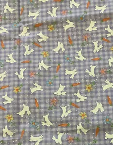 Bunnies Fabric Purple Gingham Light Sparkle Easter Traditions 27” x 45” Vintage - Picture 1 of 4