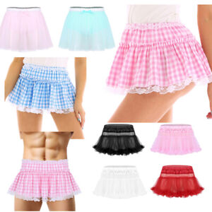 Sissy Men Lace Tulle Short Skirt Lingerie Crossdress Fancy Dress Mini Tutu Skirt