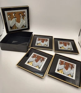 Vintage Otagiri Japan Lacquerware Box w/Set Of 4 Square Coasters TOM TAYLOR POEM - Picture 1 of 7