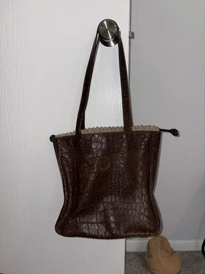 Fendi Tote Bag Dark Brown Croc Embossed Leather Shoulder Handbag - Liner Bag - Image 1 of 4