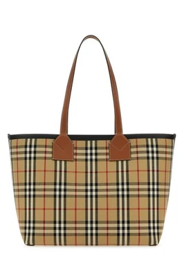 Bolso de Mano BURBERRY London Bordado a Cuadros Lona Arena Shopper Nuevo Foto 1 de 4