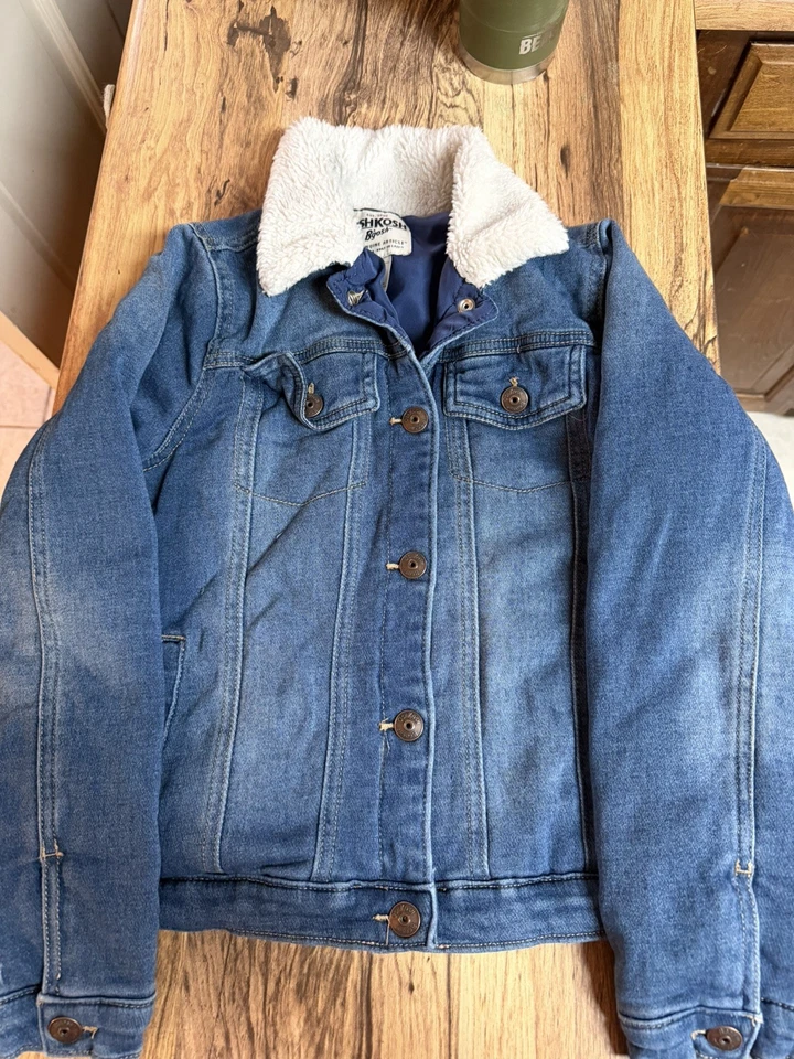 Chaqueta de mezclilla OshKosh B’gosh para niños talla 14 - Abrigo de jean azul imitación cuello de oveja Foto 1 de 4