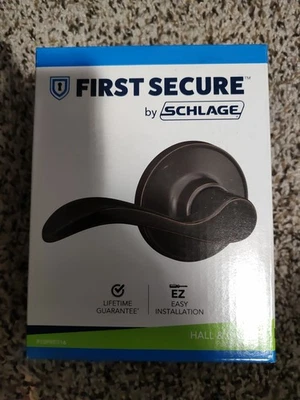 First Secure by Schlage Presley Non-Locking Passage Door Lever Aged Bronze NEW - Image 1 of 4