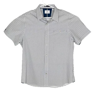 7Diamonds White Shirt Mens Large Blue Gray Diamond Print 4 Way Stretch Button Up - Picture 1 of 8