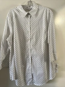 Allison Daley Woman Shirt 18W White Black Tiny Polka Dot Button Cotton NEW NWT - Picture 1 of 9