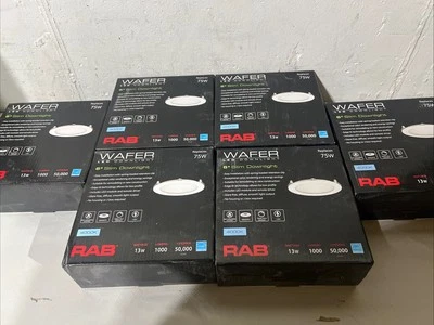 Set Of 6! RAB Wafer LED Light 6" 13W 120V 4000k Baffle Trim Slim Downlight - Image 1 of 4