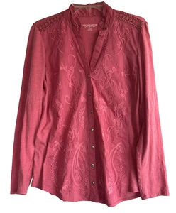 Soft Surroundings Embroidered Floral Tunic Top Size M Button Shirt Long sleeve - Picture 1 of 4