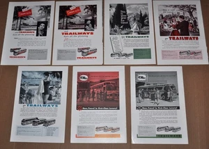 1956-57 TRAILWAYS BUS advertisements x7, Trailways lines print ads x7 Vistaliner - Foto 1 di 10