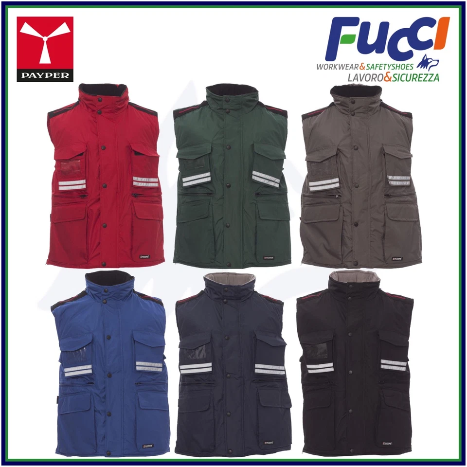 Payper FLIGHT Gilet da Lavoro Uomo Imbottito Multitasche con Inserti Reflex
