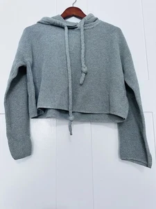 Kendall + Kylie Cropped Hoodie SweaterLoose Fit Wide Sleeve Heather Gray Size XS - Picture 1 of 6