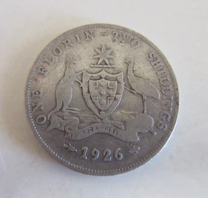 1926 - Australian One Florin Coin - Coat of Arms and King George V - Circulated - Picture 1 of 5