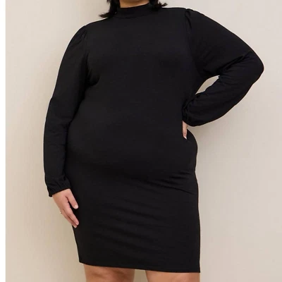 NOVO VESTIDO TORRID gola simulada plus size 2X mini jersey manga longa Bodycon preto - Imagem 1 de 4