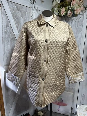 Dennis Basso 大号 100% 真丝夹克外套绗缝微妙金色金属 14 16 全新 — 第 1/4 张图片