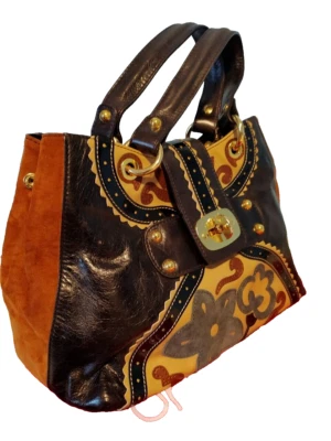 Braccialini FIRENZE- Italian Tote Bag- Genuine Leather- Flower Suede Applique - Image 1 of 4
