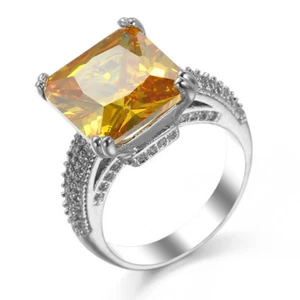 Anello regalo di nozze argento 925 argento 925 argento 925 con fascia principessa taglio giallo taglia 6-10 - Foto 1 di 9
