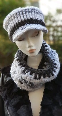  Capucha de ganchillo hecha a mano y sombrero de pico combo cuello grueso tejido más cálido unisex  Foto 1 de 4