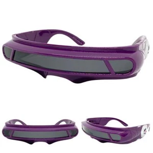 SPACE ROBOT RAVER COSTUME CYCLOPS FUTURISTIC SUN GLASSES Purple Frame Dark Lens - Picture 1 of 6