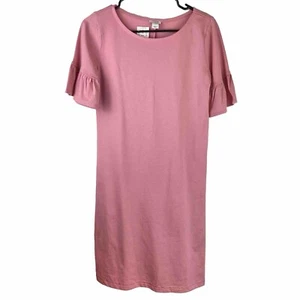 NUEVO CON ETIQUETAS J. Vestido Camiseta Crew Factory Rosa Manga Volantes Hasta la Rodilla XXS - Imagen 1 de 5