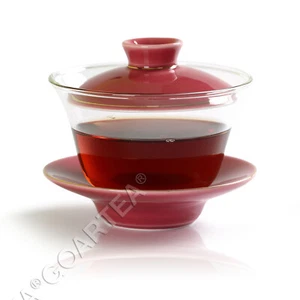 130ml Pink Clear Glass Porcelain Heat-resistant Gongfu Gaiwan Tea Cup & Saucer - Picture 1 of 4