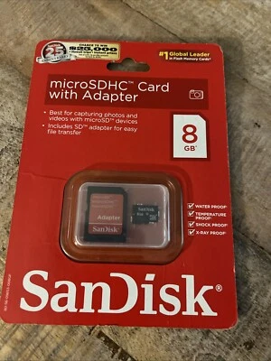 SanDisk MicroSDHC Card With Adapter 8gb HD Video Brand New - Image 1 of 4