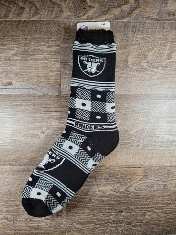 NFL Oakland Raiders Black And Gray Quilt Crew Socks Large 10-13 NWT Cover