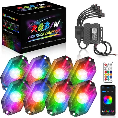 For Can-Am Maverick X3 8 Pods RGB White LED Rock Lights APP Bluetooth Underbody - Image 1 of 4