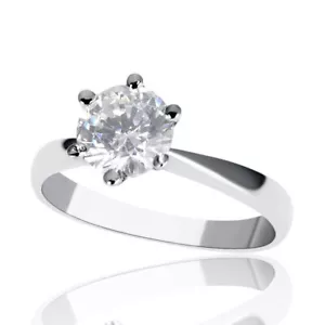 Anillo de compromiso de diamantes de corte redondo certificado oro blanco de 14 kt 0,50 quilates G-h/si1 - Imagen 1 de 10