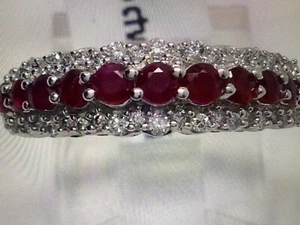 Bandring 10 K Weißgold natürlicher Rubin und 0,25 kt TWT Diamant Größe 7 neu Juli Edelstein - Bild 1 von 12