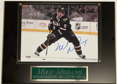 MIKE MODANO DALLAS STARS AUTOGRAPHED SIGNED FRAMED 8X10 PHOTO-12X15 PLAQUE-PSA - Image 1 of 4
