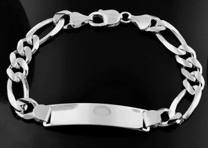 14k Solid White Gold Mens ID Figaro link Bracelet ID 30.30 grams 8.5 inches - Picture 1 of 10